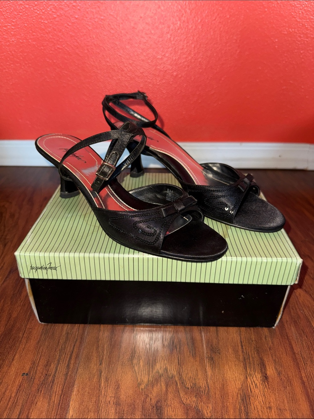 Jacqueline Ferrar Black Strappy Women's Mid-Heel Sandals